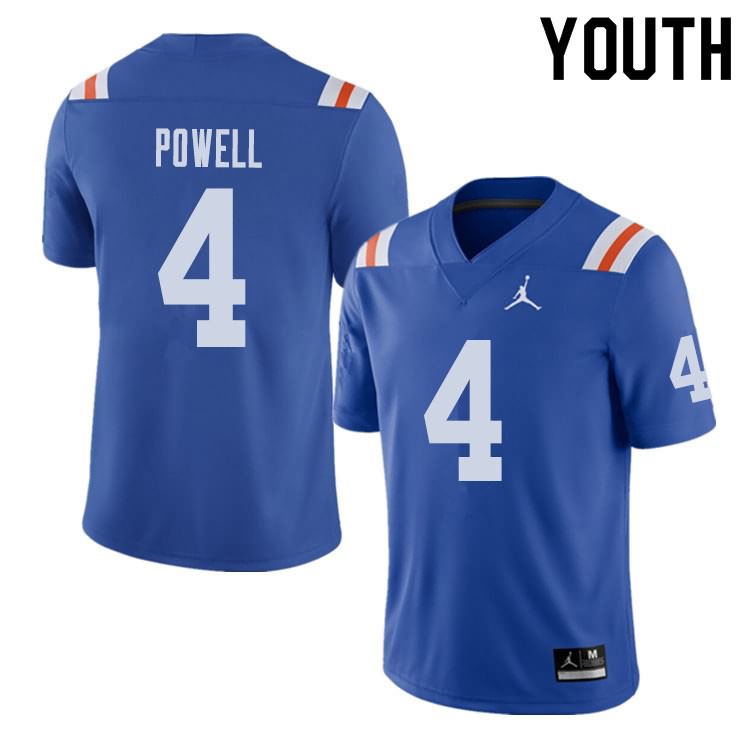NCAA Florida Gators Brandon Powell Youth #4 Jordan Brand Alternate Royal Throwback Stitched Authentic College Football Jersey LDN5364RW